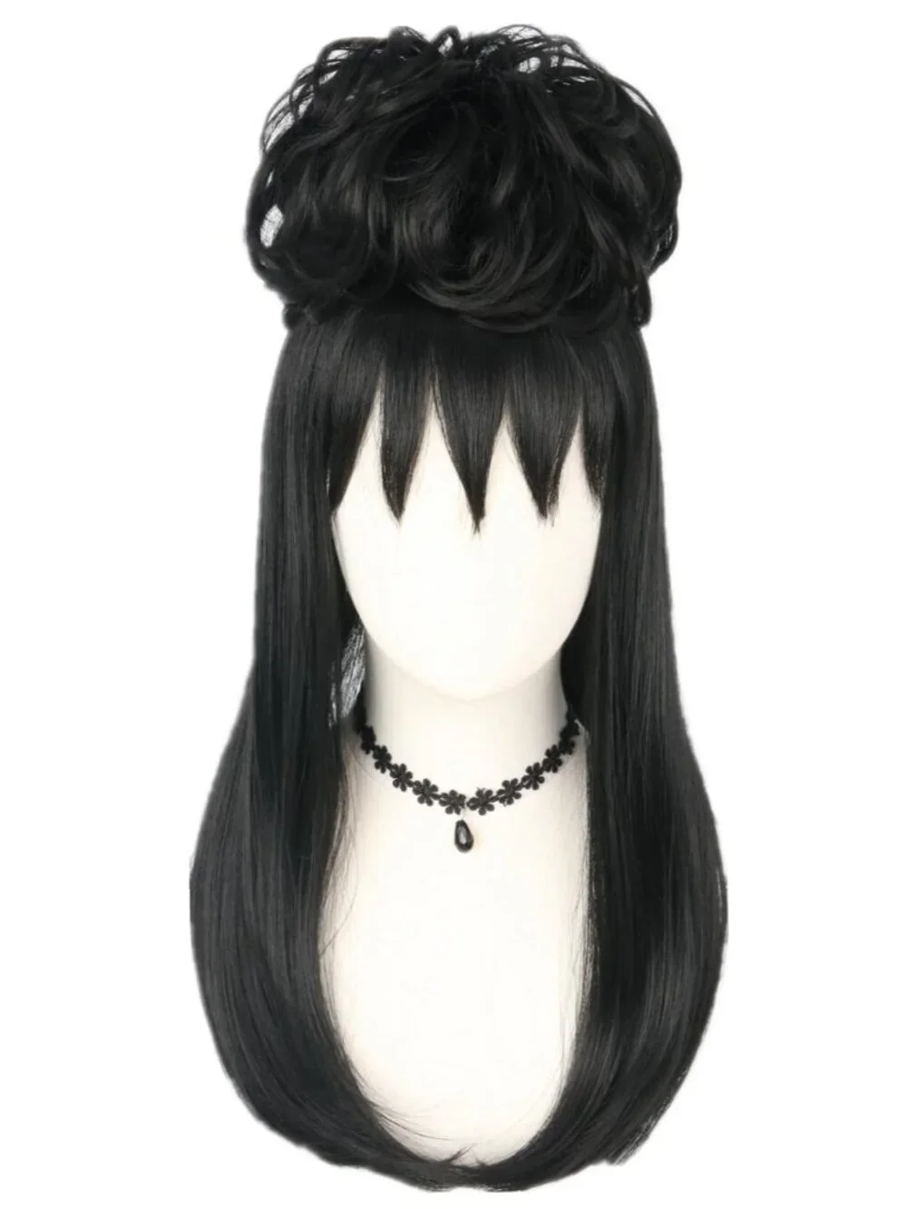 Women's Black 1 Short Cosplay Halloween Costume Wig With Necklace Earrings